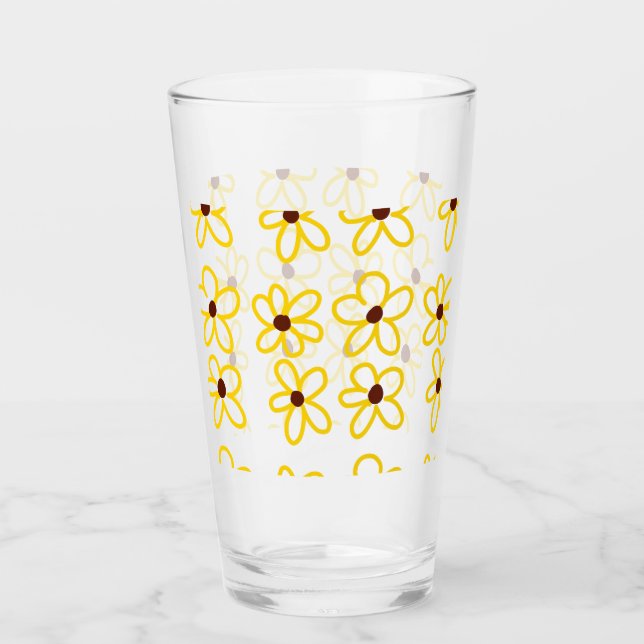 Yellow brown sunflower pattern floral modern boho  glass (Front)