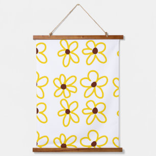 Yellow brown sunflower pattern floral modern boho hanging tapestry