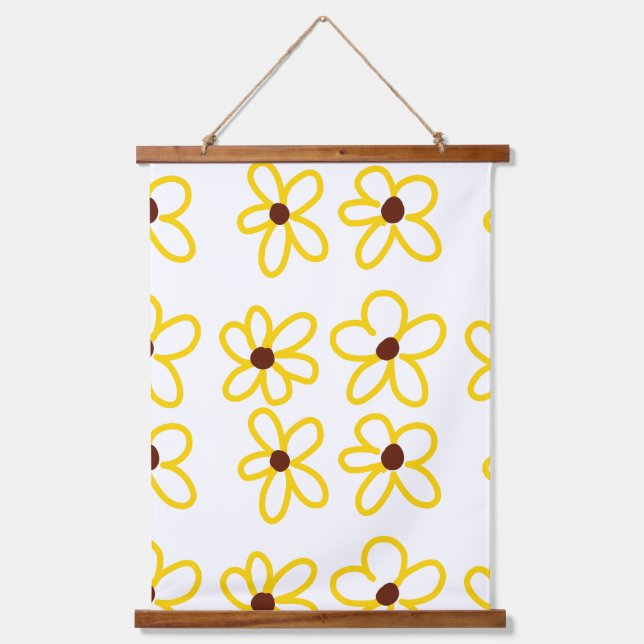 Yellow brown sunflower pattern floral modern boho  hanging tapestry (Front)