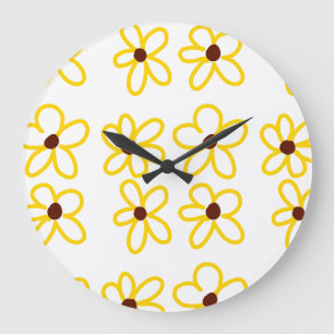 Yellow brown sunflower pattern floral modern boho  large clock