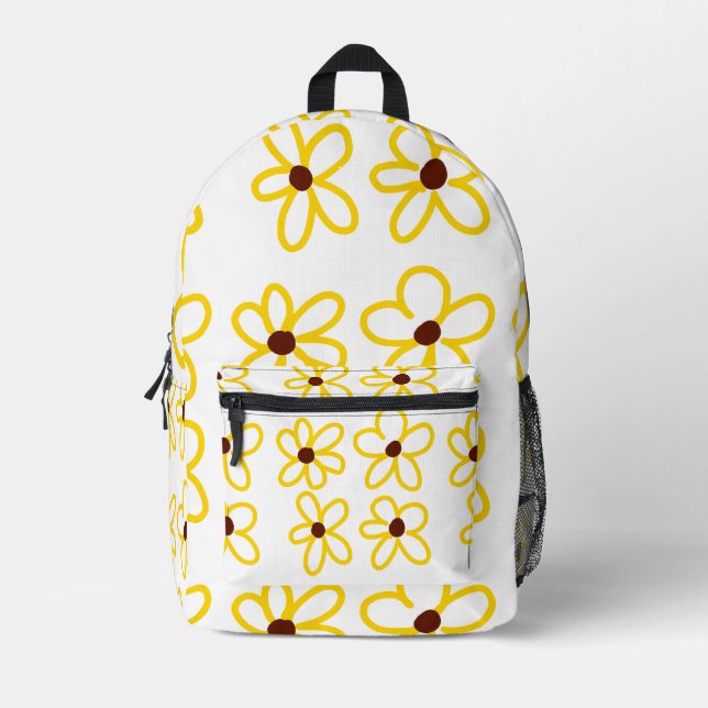 Yellow brown sunflower pattern floral modern boho  printed backpack (Front)