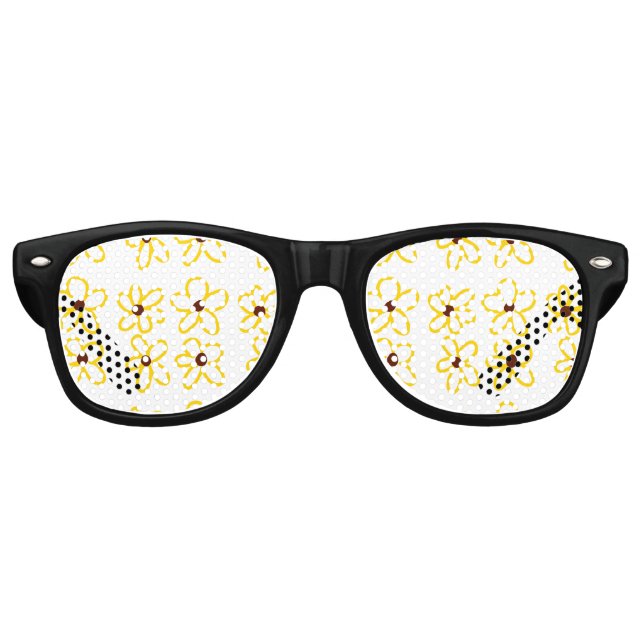 Yellow brown sunflower pattern floral modern boho  retro sunglasses (Front)