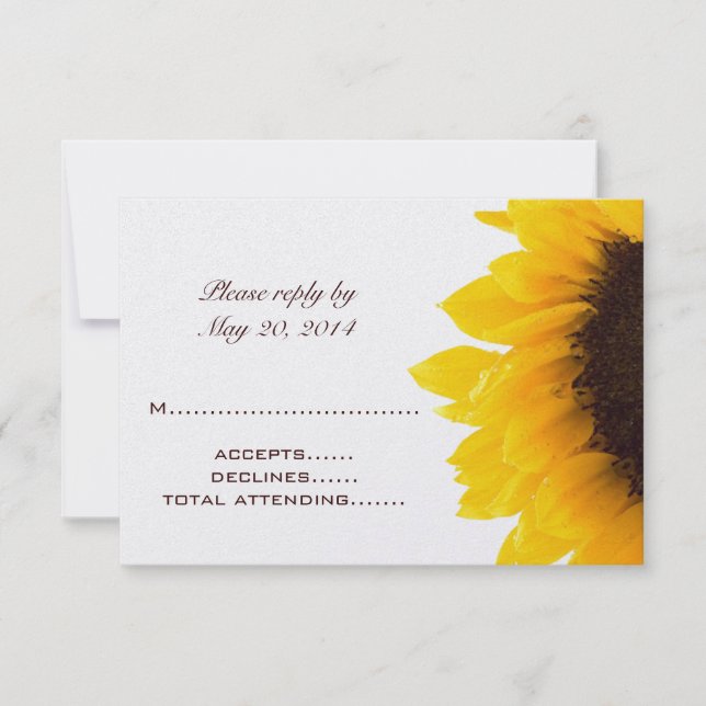 Yellow Brown Sunflower Wedding RSVP Cards (Front)