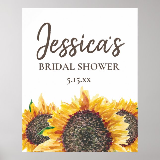 Yellow Brown Sunflower White Boho Bridal Shower Poster (Front)