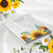 Yellow Brown Sunflower White Rustic Wood Name