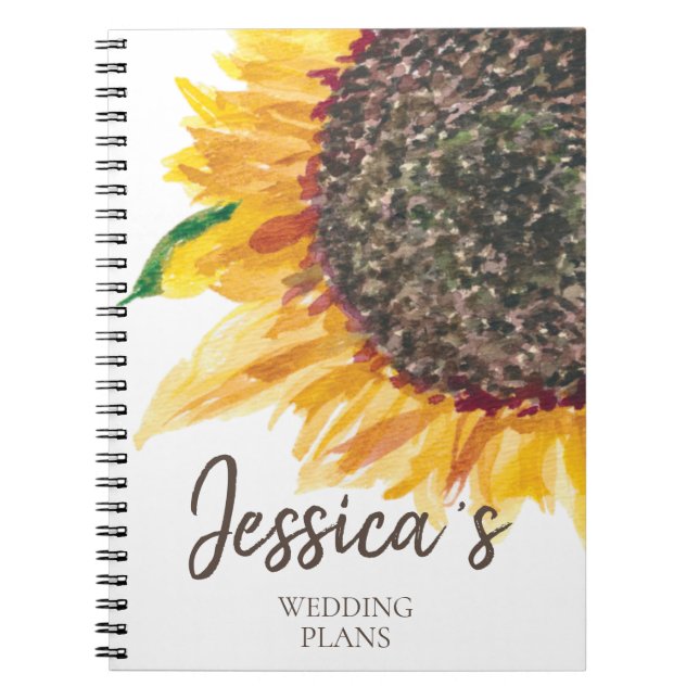 Yellow Brown Sunflower White Wedding Plans Notebook (Front)
