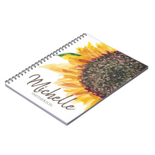 Yellow Brown Sunflower White Your Name Notebook