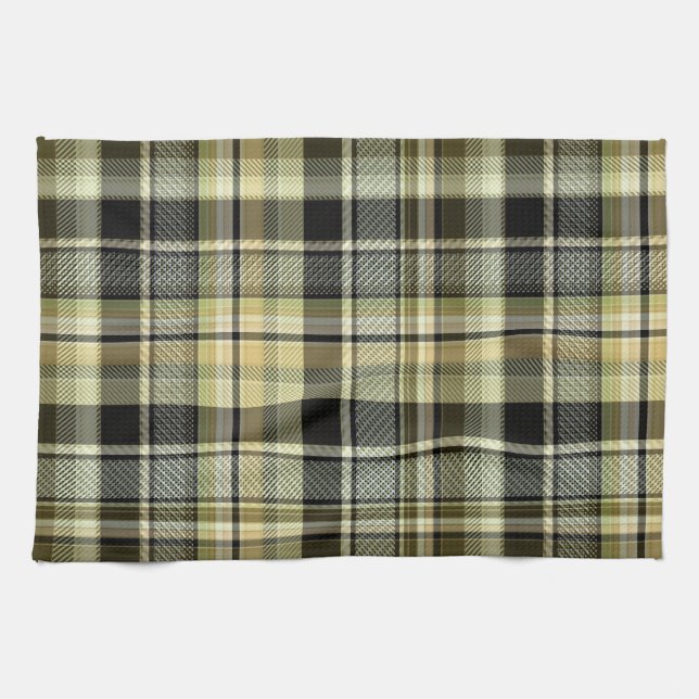 Yellow-brown tartan plaid.  tea towel (Horizontal)