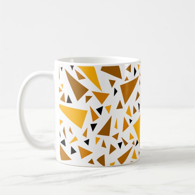 Yellow brown triangles on white retro background coffee mug (Left)