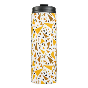 Yellow brown triangles on white retro background thermal tumbler
