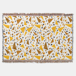 Yellow brown triangles on white retro background throw blanket