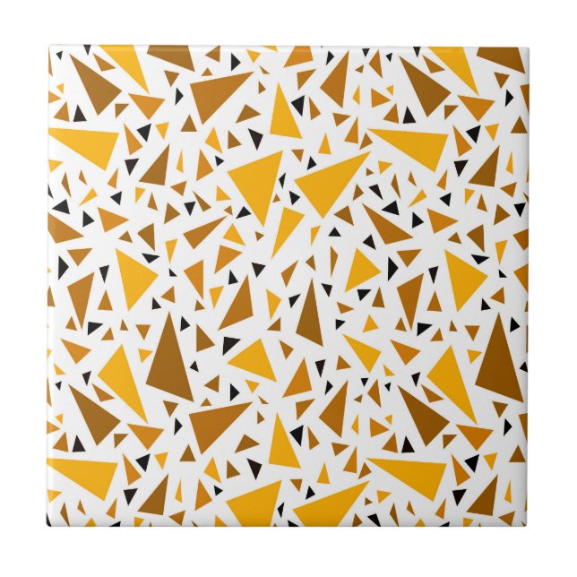 Yellow brown triangles on white retro background tile (Front)