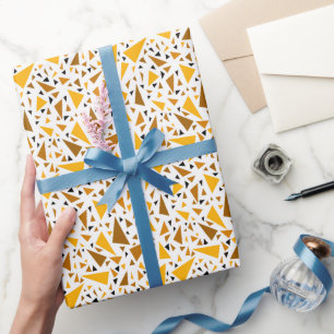 Yellow brown triangles on white retro background wrapping paper