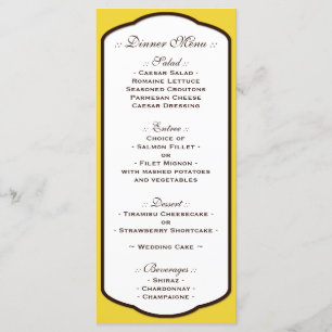 Yellow Brown & White Wedding Reception Menus