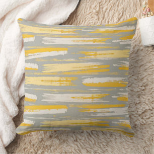Yellow brushstrokes on Grey Abstract Pattern Cushion