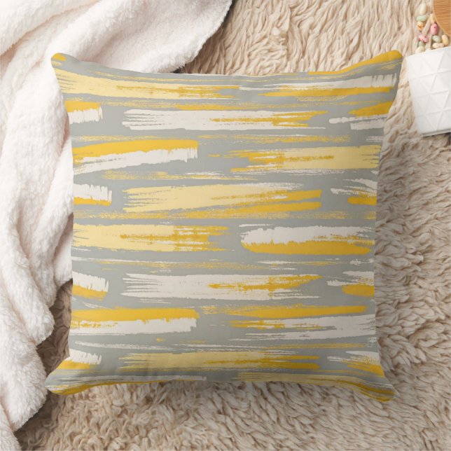 Yellow brushstrokes on Grey Abstract Pattern Cushion (Blanket)