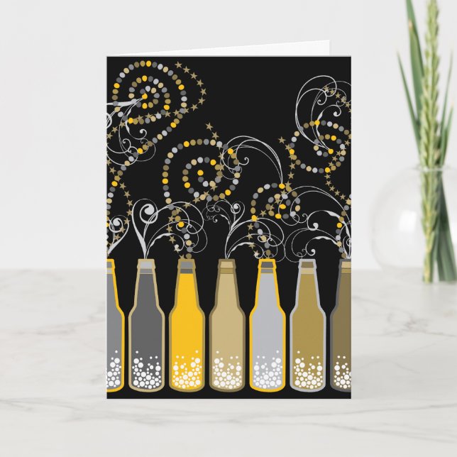 Yellow Bubbly Bottles New Year's Eve Holiday Party Invitation (Front)