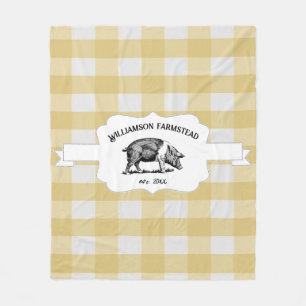 Yellow Buffalo Plaid Farm Pig Fleece Blanket