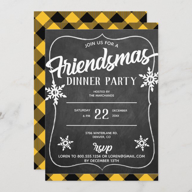 Yellow Buffalo Plaid  Friendsmas Party Invite (Front/Back)