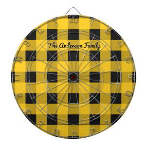 Yellow Buffalo Plaid Rustic Check Patterned Custom Dartboard