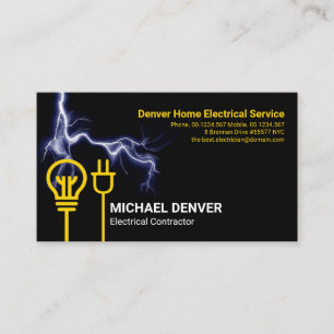 Yellow Bulb Power Plug Blue Lightning Electrician Business Card