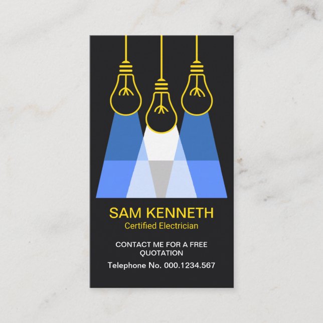 Yellow Bulbs Blue Light Electrical Contractor Business Card (Front)