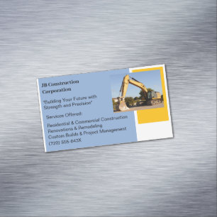 Yellow Bulldozer Building Contractor Construction Magnetic Business Card