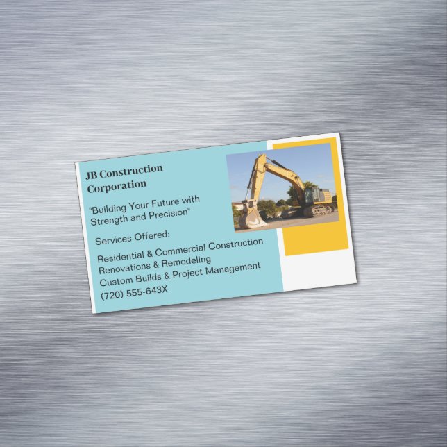 Yellow Bulldozer Building Contractor Construction Magnetic Business Card (In Situ)