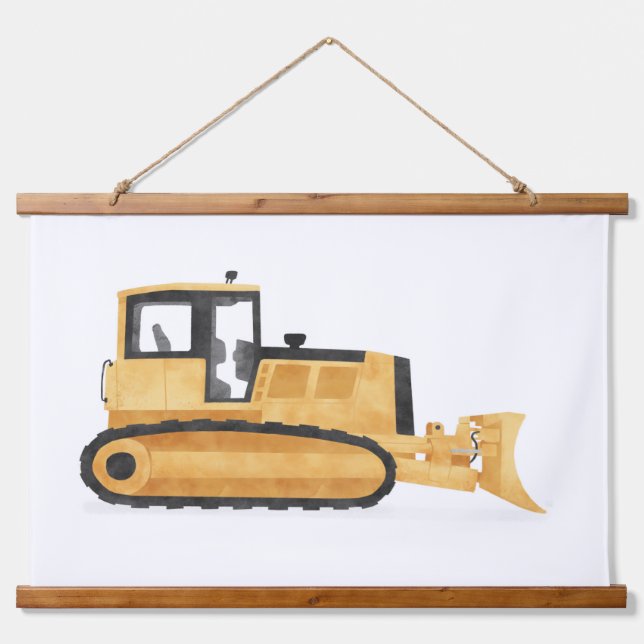 Yellow Bulldozer Contruction Kids Room Decor Hanging Tapestry (Front)