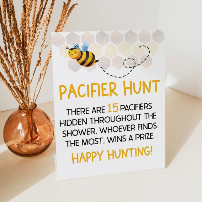 Yellow Bumble Bee Baby Shower Pacifier Hunt Game Pedestal Sign (Creator Uploaded)