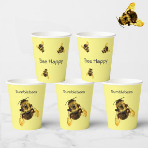 Yellow Bumblebees Bee Happy Paper Cups