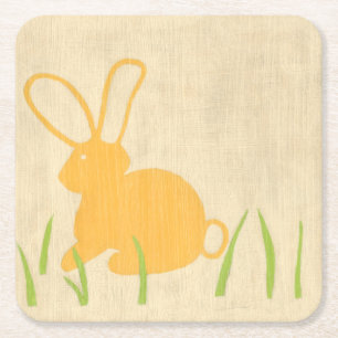 Yellow Bunny and Green Grass by Chariklia Zarris Square Paper Coaster