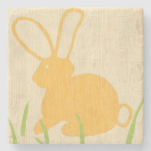 Yellow Bunny and Green Grass by Chariklia Zarris Stone Coaster