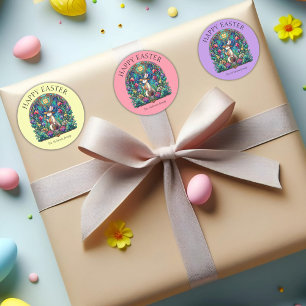 Yellow Bunny Gardener Stained Glass Easter Classic Round Sticker