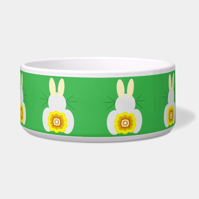 Yellow Bunny Green Ceramic Pet Bowl (Front)