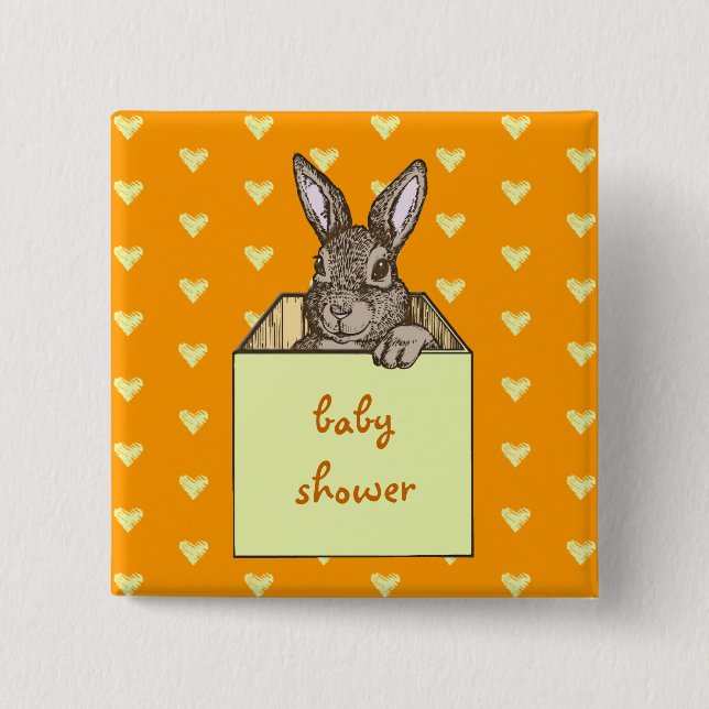 yellow bunny-in-the-box 15 cm square badge (Front)