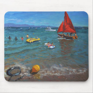Yellow Buoy and Red Sails Abersoch Mouse Pad