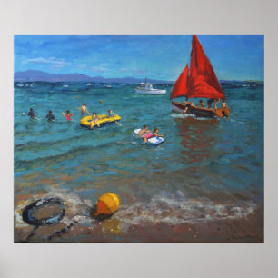 Yellow Buoy and Red Sails Abersoch Poster