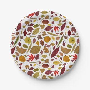 Yellow Burgundy Green Red Leaves Fall Autumn Paper Plate