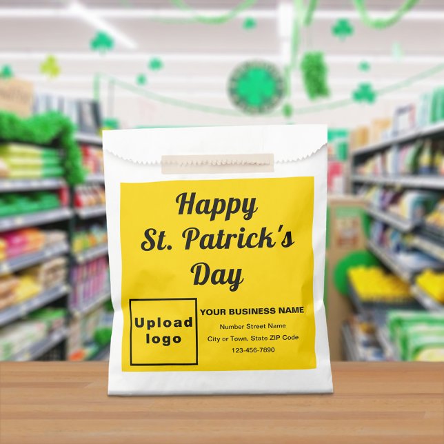 Yellow Business Brand, St. Patrick's Day, Favour Bags (Yellow business brand with St. Patrick's Day greeting on paper bag)