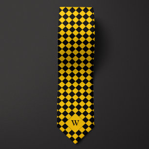 Yellow Business Chequered Monogram Tie