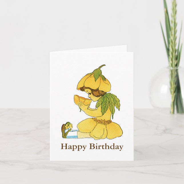 Yellow Buttercup Child Happy Birthday Note Card (Front)