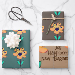 Yellow Buttercup Flower Floral Pattern Gold Green Wrapping Paper Sheet