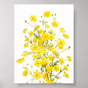yellow buttercup flowers bouquet watercolor poster
