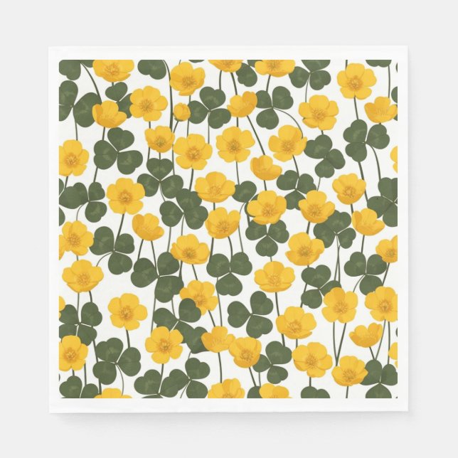 Yellow Buttercup Meadow Spring Napkins (Front)