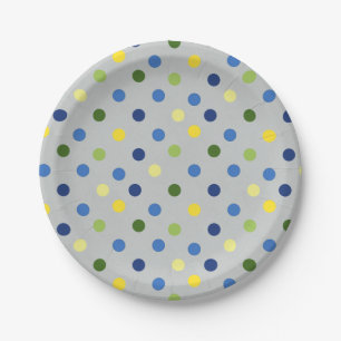 Yellow Buttercups and Blue Iris Dot Paper Plate