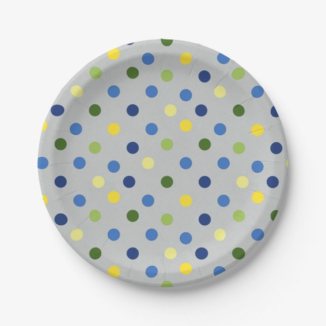 Yellow Buttercups and Blue Iris Dot Paper Plate (Front)