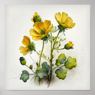 Yellow Buttercups Flower Art Print Poster