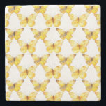Yellow Butterflies Birthday Stone Coaster<br><div class="desc">Yellow Butterflies Stripes Birthday</div>