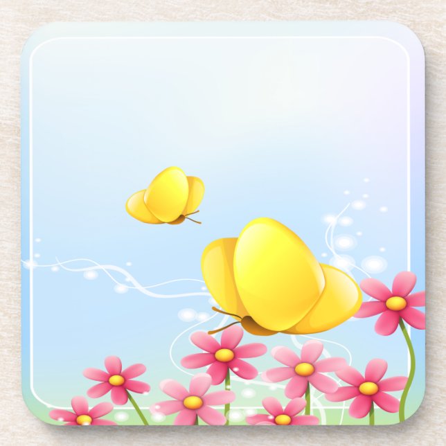 Yellow Butterflies Coaster (Front)